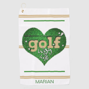 Personalisierte GOLF-Lebensweise weiß/grün/Senf Golfhandtuch