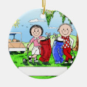 Personalisierte Golf-Paar-Cartoon-Karikatur Keramik Ornament (Vorne)