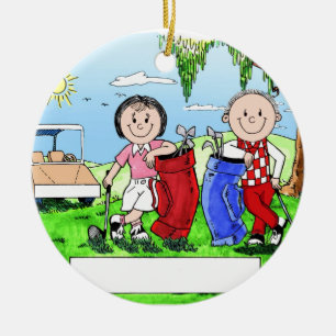 Personalisierte Golf-Paar-Cartoon-Karikatur Keramik Ornament