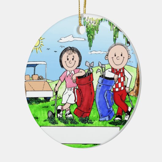 Personalisierte Golf-Paar-Cartoon-Karikatur Keramik Ornament (Links)