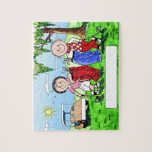 Personalisierte Golf-Paar-Cartoon-Karikatur Puzzle (Vertikal)