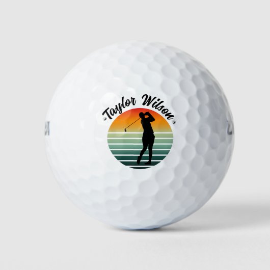 Personalisierte Golfbälle mit Retro-Sonnenuntergan (Vorderseite)