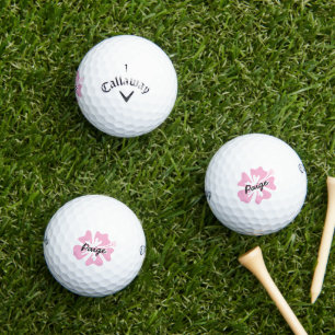 Personalisierte Golfbälle mit rosa Hibiskus Blume