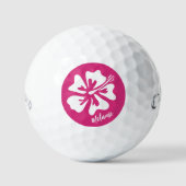 Personalisierte Golfbälle mit rosa Hibiskus Blume (Vorderseite)