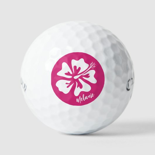 Personalisierte Golfbälle mit rosa Hibiskus Blume (Vorderseite)