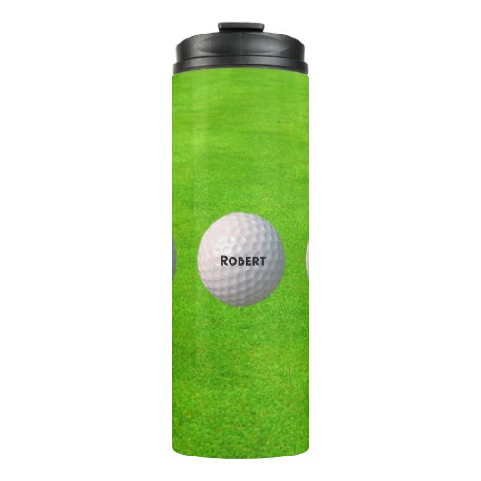 Personalisierte Golfballs auf Grüntönen Golfer Thermosbecher (Vorderseite)