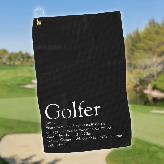 Personalisierte Golfer Definition Schwarz/Weiß Golfhandtuch