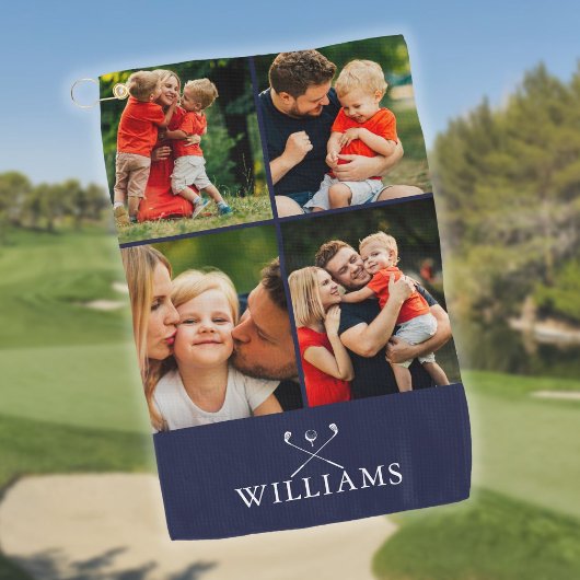 Personalisierte Golfklubs Foto Collage Navy Blue Golfhandtuch