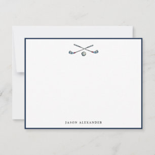 Personalisierte Golfklubs und Ball Navy Border Mitteilungskarte