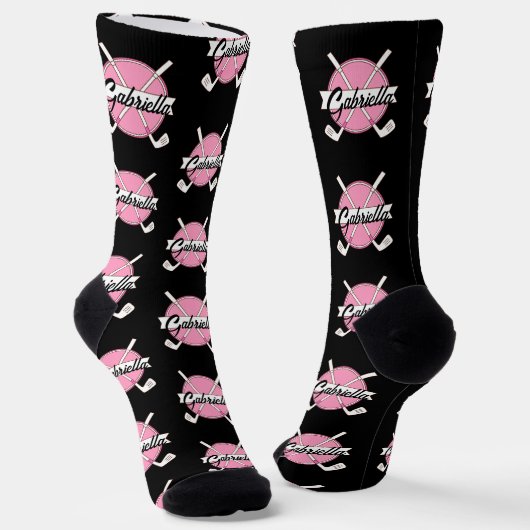 Personalisierte Golfschläger Pink/Black Monogramm Socken (Gewinkelt)
