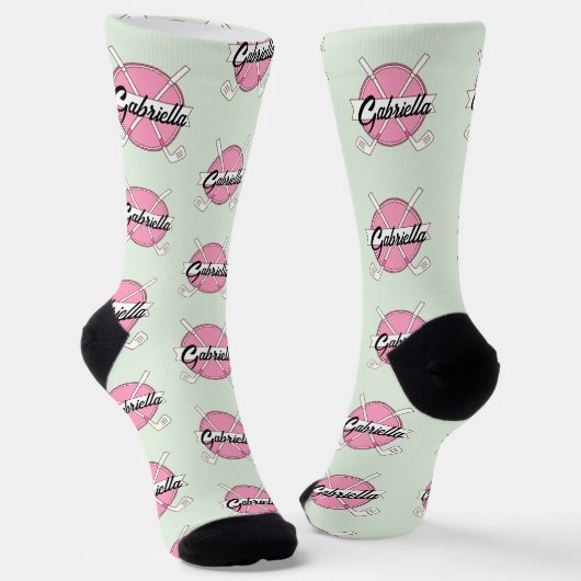 Personalisierte Golfschläger Pink/Green Monogramm Socken (Gewinkelt)