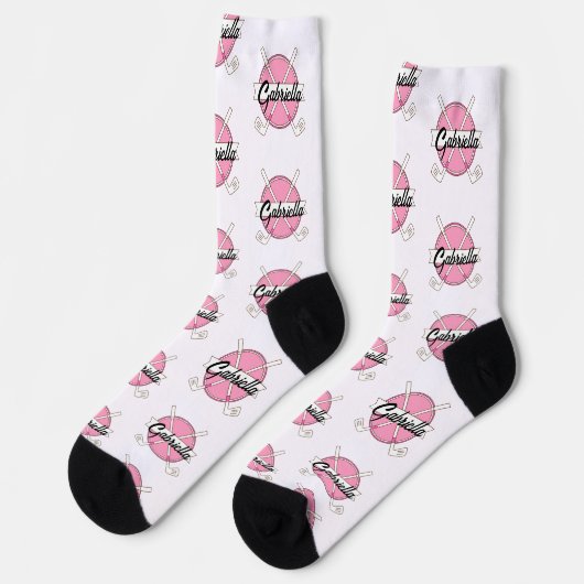 Personalisierte Golfschläger Pink/White Monogramm Socken (Linkes Detail)