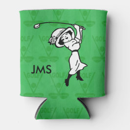Personalisierte Golfspielerin Cartoon Dosenkühler