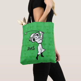 Personalisierte Golfspielerin Cartoon Tasche