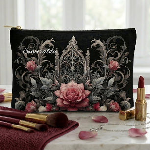 Personalisierte gothische Rosen Blumen-Kosmetik-Ma Zubehörtasche