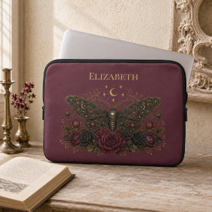 Personalisierte gotische Motte Burgunderrosen Lapt Laptopschutzhülle