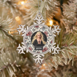 Personalisierte gotische Rosen und Totenkopf-Weihn Schneeflocken Zinn-Ornament