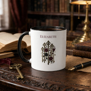 Personalisierte gotische Schlüssel Burgunderrosen Tasse