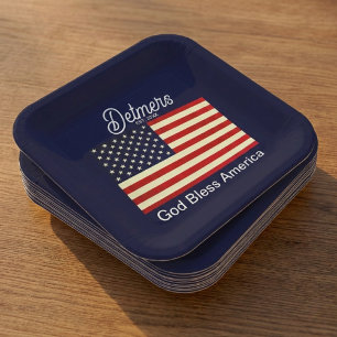 Personalisierte Gott segne Amerika-Flagge Pappteller