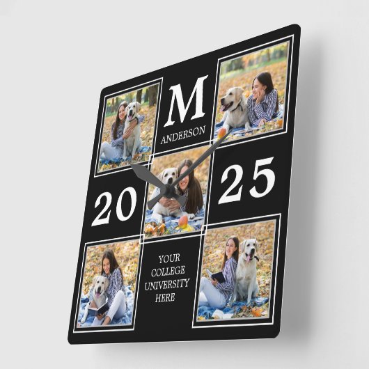Personalisierte Graduate Monogramm-FotoCollage Quadratische Wanduhr (Winkel)