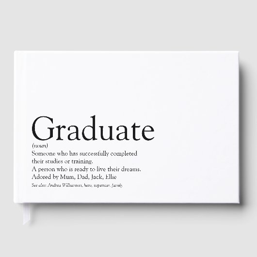 Personalisierte Graduiertendefinition Schwarz und  Gästebuch (Vorderseite)