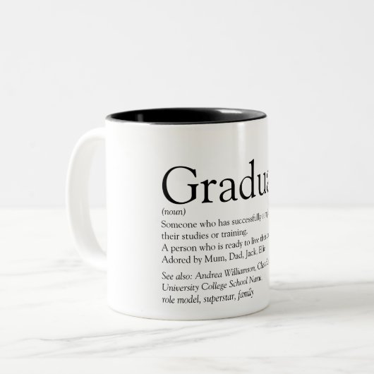 Personalisierte Graduiertendefinition Schwarz und Zweifarbige Tasse (Vorderseite Links)