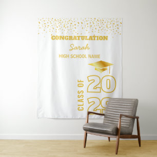 personalisierte Graduierungspartei für Weiß und Go Wandteppich