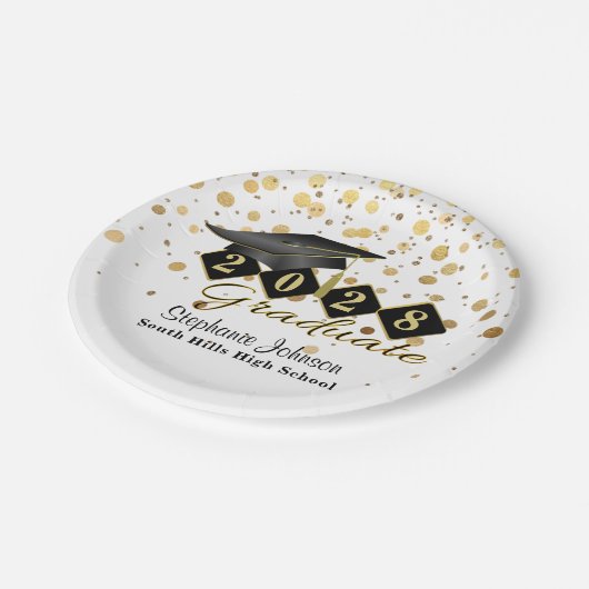 Personalisierte Graduierungsparty Black & Gold 20X Pappteller (Schrägansicht)