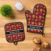 Personalisierte Grandpa Niedlich Barbecue Foods Ofenhandschuh & Topflappen-Set (Oben Unten)