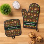 Personalisierte Grandpa Niedlich Barbecue Foods Ofenhandschuh & Topflappen-Set (Oben Unten)