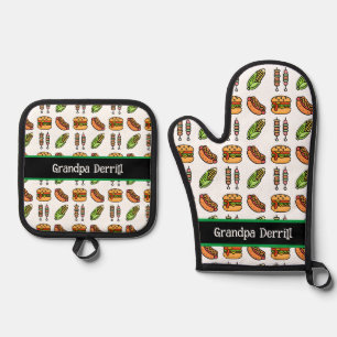 Personalisierte Grandpa Niedlich Barbecue Foods Ofenhandschuh & Topflappen-Set
