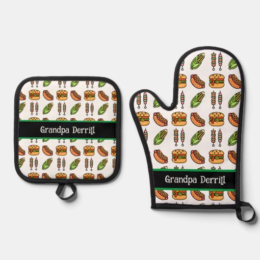 Personalisierte Grandpa Niedlich Barbecue Foods Ofenhandschuh & Topflappen-Set (Vorderseite)