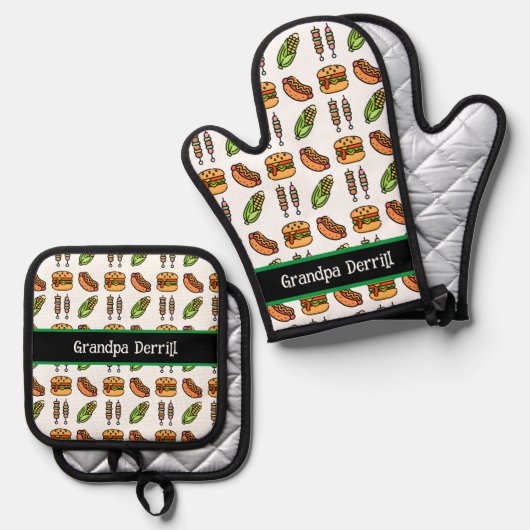 Personalisierte Grandpa Niedlich Barbecue Foods Ofenhandschuh & Topflappen-Set (Vorderseite/Rückseite)