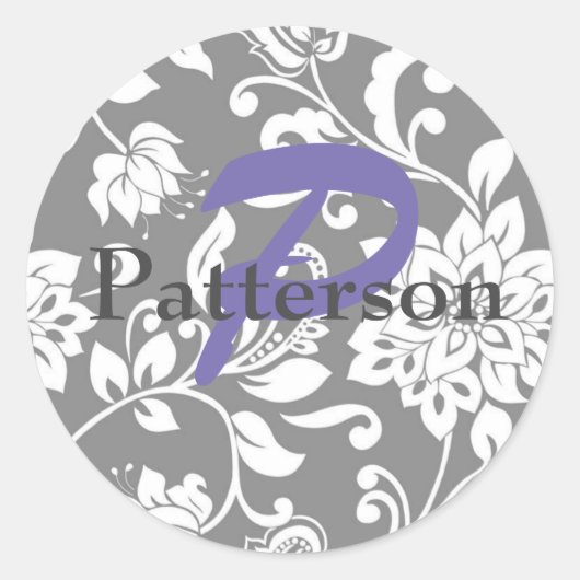 Personalisierte Grau-Damaskus-Sticker und -Umschla Runder Aufkleber (Vorderseite)
