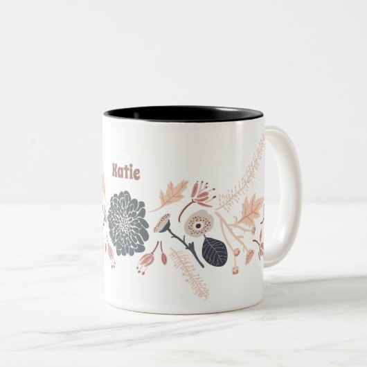 Personalisierte graublaue Pfirsichblüte mit Name Zweifarbige Tasse (VorderseiteRechts)