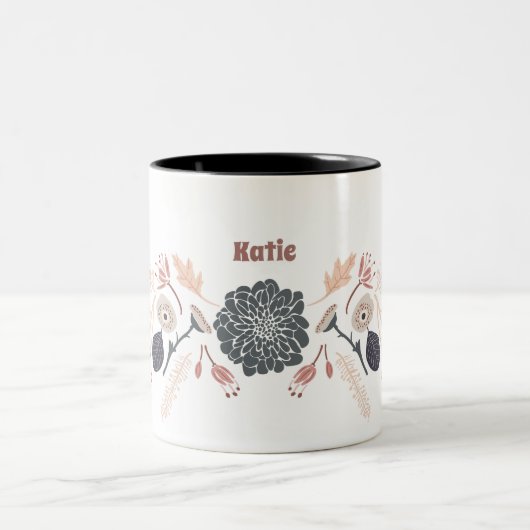 Personalisierte graublaue Pfirsichblüte mit Name Zweifarbige Tasse (Mittel)