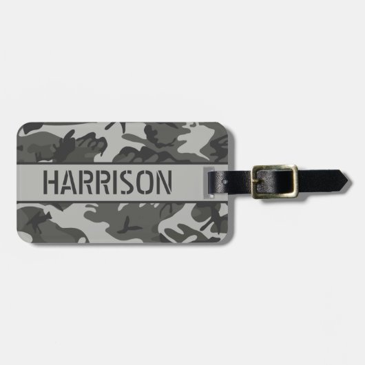 Personalisierte graue Camouflage Gepäckanhänger (Vorderseite horizontal)