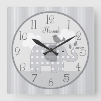 Personalisierte Graue Dot Elephant Kinderzimmer Ba Quadratische Wanduhr