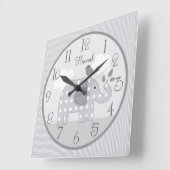 Personalisierte Graue Dot Elephant Kinderzimmer Ba Quadratische Wanduhr (Winkel)