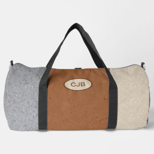 Personalisierte graue, elfenbeinfarbene und braune duffle bag