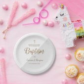 Personalisierte Graue-Gold-Kreuz-Kindertaufe Pappteller (Party)