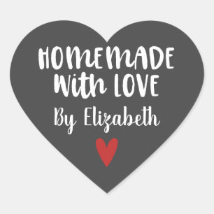 Personalisierte Graue hausgemachte Liebe Herz-Aufkleber