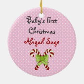 Personalisierte graue Katze auf Pink Baby's 1. Wei Keramik Ornament (Hinten)