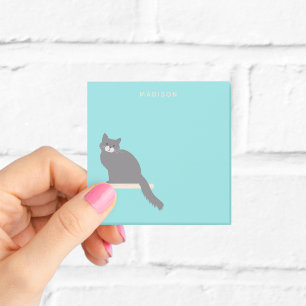 Personalisierte graue Katze blaue Haftnotizen Post-it Klebezettel