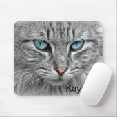 Personalisierte graue Katze mit blauen Augen Mousepad (Mit Mouse)