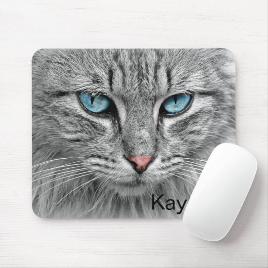 Personalisierte graue Katze mit blauen Augen Mousepad (Mit Mouse)
