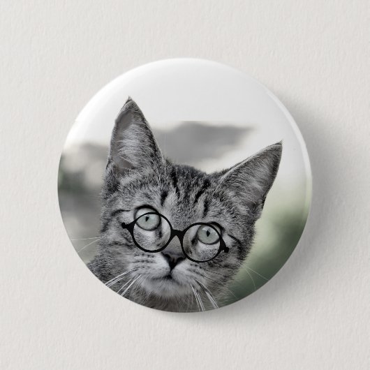 Personalisierte graue Katze mit Brillentaste Button (Vorderseite)