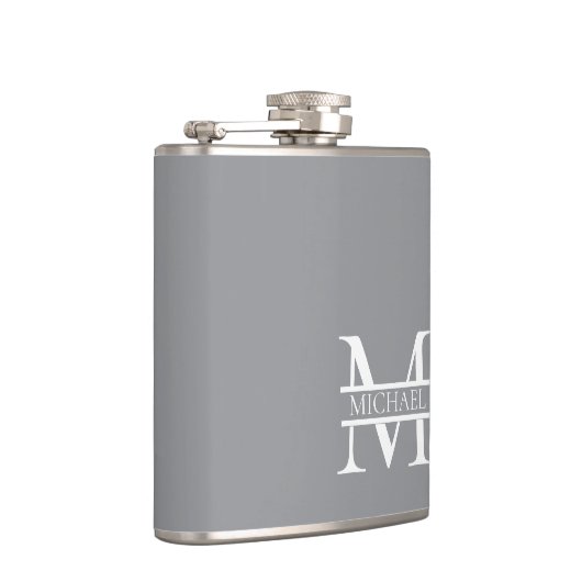 Personalisierte Graue Monogramm und Name Flachmann (Rechts)