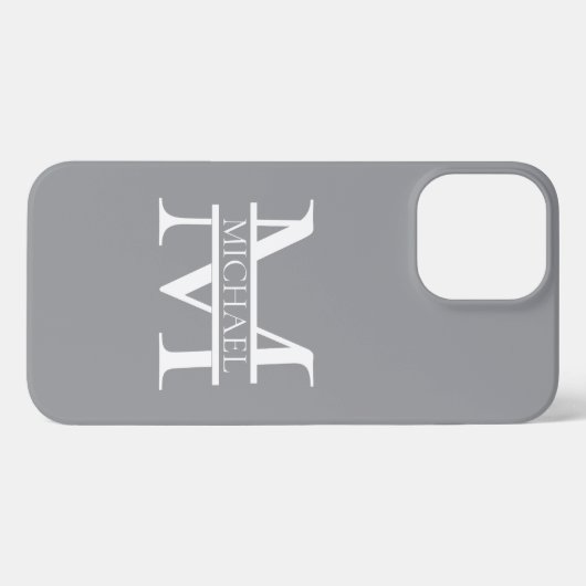 Personalisierte Graue Monogramm und Name iPhone Hülle (Rückseite (Horizontal))