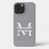 Personalisierte Graue Monogramm und Name iPhone Hülle (Rückseite)